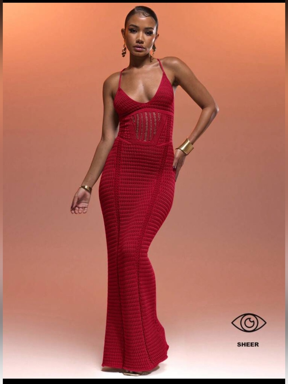 Women’s Red Crochet Maxi Dress with Spaghetti Straps